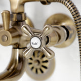 Kingston Three-Handle 2-Hole Tub Wall Mount Clawfoot Tub Faucet with Handshower
