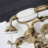 Kingston Three-Handle 2-Hole Tub Wall Mount Clawfoot Tub Faucet with Handshower