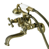 Kingston Three-Handle 2-Hole Tub Wall Mount Clawfoot Tub Faucet with Handshower