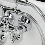 Kingston Three-Handle 2-Hole Tub Wall Mount Clawfoot Tub Faucet with Handshower