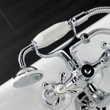 Kingston Three-Handle 2-Hole Tub Wall Mount Clawfoot Tub Faucet with Handshower