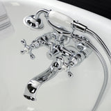 Kingston Three-Handle 2-Hole Tub Wall Mount Clawfoot Tub Faucet with Handshower