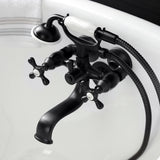 Kingston Three-Handle 2-Hole Tub Wall Mount Clawfoot Tub Faucet with Handshower
