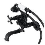 Kingston Three-Handle 2-Hole Tub Wall Mount Clawfoot Tub Faucet with Handshower