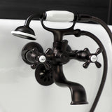 Kingston Three-Handle 2-Hole Tub Wall Mount Clawfoot Tub Faucet with Handshower