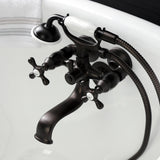 Kingston Three-Handle 2-Hole Tub Wall Mount Clawfoot Tub Faucet with Handshower