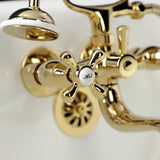 Kingston Three-Handle 2-Hole Tub Wall Mount Clawfoot Tub Faucet with Handshower