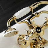 Kingston Three-Handle 2-Hole Tub Wall Mount Clawfoot Tub Faucet with Handshower