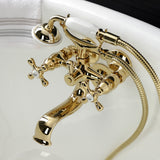 Kingston Three-Handle 2-Hole Tub Wall Mount Clawfoot Tub Faucet with Handshower