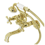 Kingston Three-Handle 2-Hole Tub Wall Mount Clawfoot Tub Faucet with Handshower