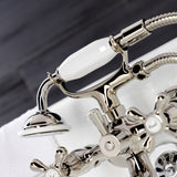 Kingston Three-Handle 2-Hole Tub Wall Mount Clawfoot Tub Faucet with Handshower