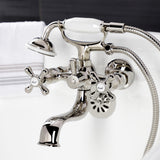 Kingston Three-Handle 2-Hole Tub Wall Mount Clawfoot Tub Faucet with Handshower