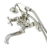 Kingston Three-Handle 2-Hole Tub Wall Mount Clawfoot Tub Faucet with Handshower