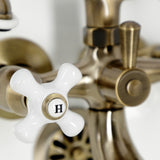 Kingston Three-Handle 2-Hole Tub Wall Mount Clawfoot Tub Faucet with Hand Shower
