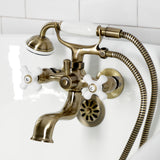 Kingston Three-Handle 2-Hole Tub Wall Mount Clawfoot Tub Faucet with Hand Shower