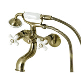 Kingston Three-Handle 2-Hole Tub Wall Mount Clawfoot Tub Faucet with Hand Shower