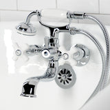 Kingston Three-Handle 2-Hole Tub Wall Mount Clawfoot Tub Faucet with Hand Shower