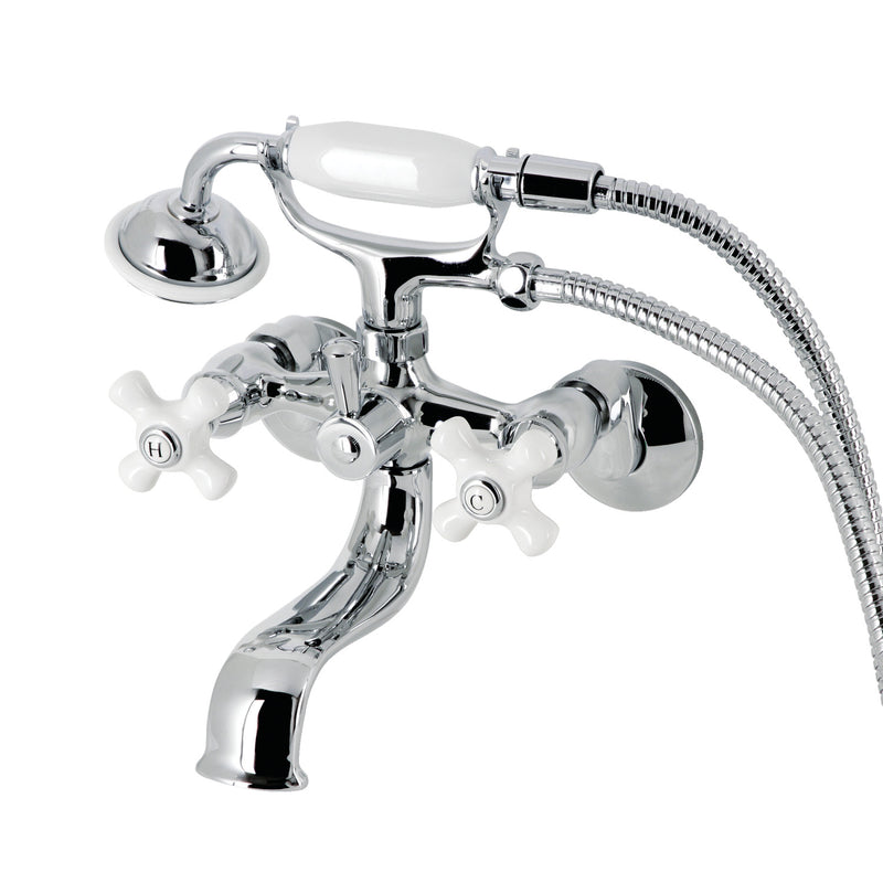 Kingston Three-Handle 2-Hole Tub Wall Mount Clawfoot Tub Faucet with Hand Shower