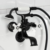 Kingston Three-Handle 2-Hole Tub Wall Mount Clawfoot Tub Faucet with Hand Shower