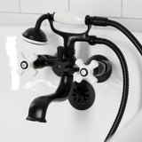 Kingston Three-Handle 2-Hole Tub Wall Mount Clawfoot Tub Faucet with Hand Shower