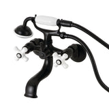 Kingston Three-Handle 2-Hole Tub Wall Mount Clawfoot Tub Faucet with Hand Shower