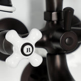 Kingston Three-Handle 2-Hole Tub Wall Mount Clawfoot Tub Faucet with Hand Shower