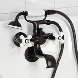 Kingston Three-Handle 2-Hole Tub Wall Mount Clawfoot Tub Faucet with Hand Shower