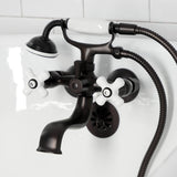 Kingston Three-Handle 2-Hole Tub Wall Mount Clawfoot Tub Faucet with Hand Shower