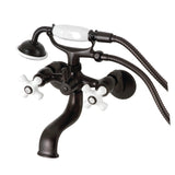Kingston Three-Handle 2-Hole Tub Wall Mount Clawfoot Tub Faucet with Hand Shower