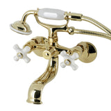 Kingston Three-Handle 2-Hole Tub Wall Mount Clawfoot Tub Faucet with Hand Shower