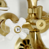 Kingston Three-Handle 2-Hole Tub Wall Mount Clawfoot Tub Faucet with Hand Shower