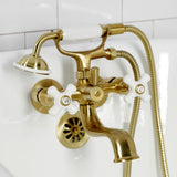 Kingston Three-Handle 2-Hole Tub Wall Mount Clawfoot Tub Faucet with Hand Shower