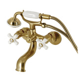 Kingston Three-Handle 2-Hole Tub Wall Mount Clawfoot Tub Faucet with Hand Shower