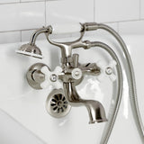 Kingston Three-Handle 2-Hole Tub Wall Mount Clawfoot Tub Faucet with Hand Shower