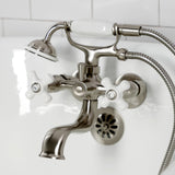 Kingston Three-Handle 2-Hole Tub Wall Mount Clawfoot Tub Faucet with Hand Shower