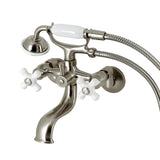 Kingston Three-Handle 2-Hole Tub Wall Mount Clawfoot Tub Faucet with Hand Shower