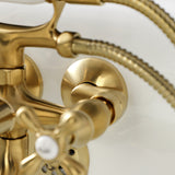 Kingston Three-Handle 2-Hole Tub Wall Mount Clawfoot Tub Faucet with Handshower