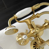 Kingston Three-Handle 2-Hole Tub Wall Mount Clawfoot Tub Faucet with Handshower