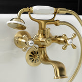 Kingston Three-Handle 2-Hole Tub Wall Mount Clawfoot Tub Faucet with Handshower