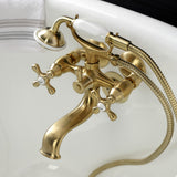 Kingston Three-Handle 2-Hole Tub Wall Mount Clawfoot Tub Faucet with Handshower