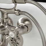 Kingston Three-Handle 2-Hole Tub Wall Mount Clawfoot Tub Faucet with Handshower
