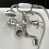 Kingston Three-Handle 2-Hole Tub Wall Mount Clawfoot Tub Faucet with Handshower