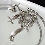Kingston Three-Handle 2-Hole Tub Wall Mount Clawfoot Tub Faucet with Handshower