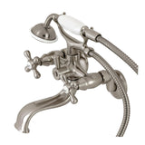 Kingston Three-Handle 2-Hole Tub Wall Mount Clawfoot Tub Faucet with Handshower