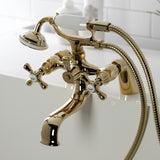 Kingston Three-Handle 2-Hole Deck Mount Clawfoot Tub Faucet with Handshower