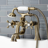 Kingston Three-Handle 2-Hole Deck-Mount Clawfoot Tub Faucet with Hand Shower