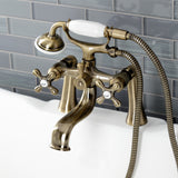 Kingston Three-Handle 2-Hole Deck-Mount Clawfoot Tub Faucet with Hand Shower