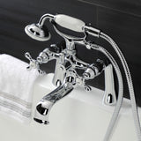 Kingston Three-Handle 2-Hole Deck Mount Clawfoot Tub Faucet with Handshower