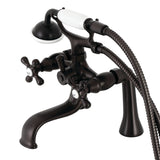 Kingston Three-Handle 2-Hole Deck-Mount Clawfoot Tub Faucet with Hand Shower
