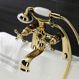 Kingston Three-Handle 2-Hole Deck-Mount Clawfoot Tub Faucet with Hand Shower